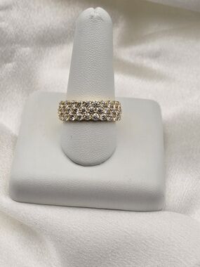 Gold Over Sterling Silver 925 Moissanite Pave Wide Band Half Eternity Ring